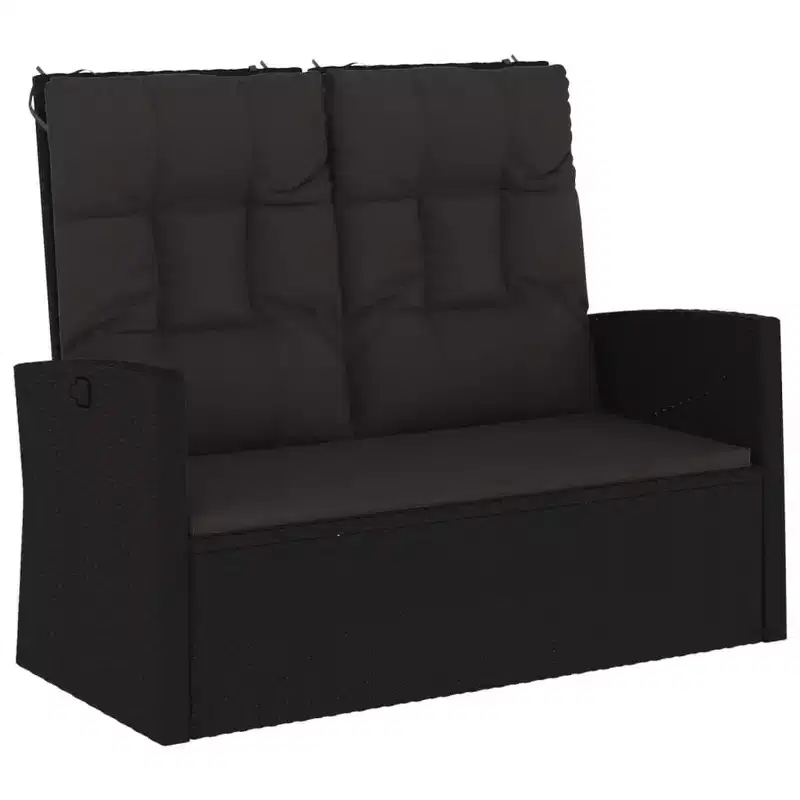 vidaXL Outdoor Loveseat Rattan Garden Bench with Cushions Black Poly rattan