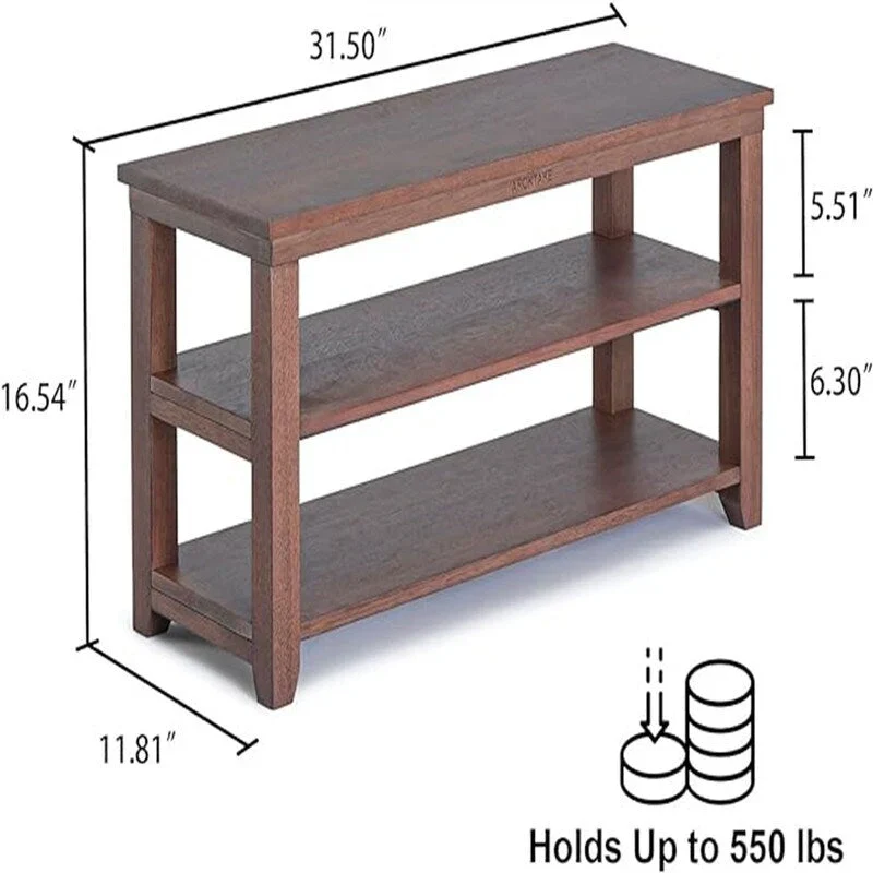 Natural/Brown 2-Tier Wood Shoe Bench for 1–2 Person