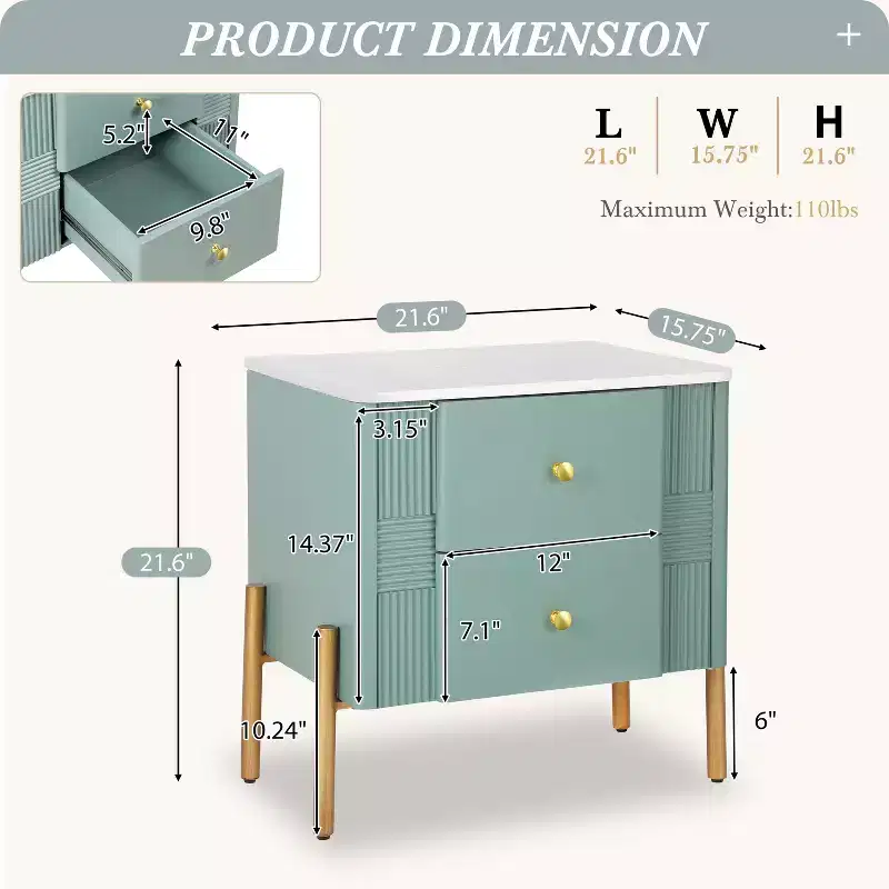 Christopher Knight Home Eilidh Modern Wood and Metal Nightstand with 2 Drawers