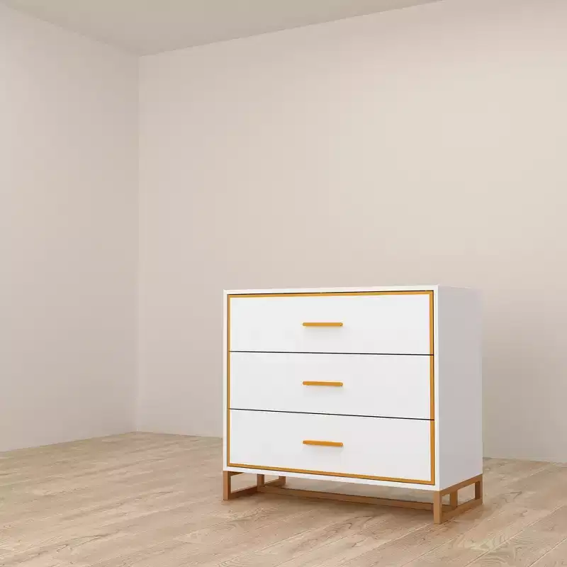 3-Drawer Modern Nightstand with Open Metal Frame, Black & Gold Finish, 28.7