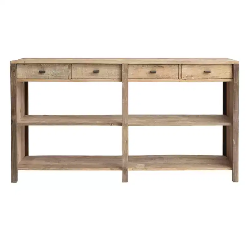 Wood Console Table Natural: 60-Inch Rectangular Entryway Table, No Assembly Required