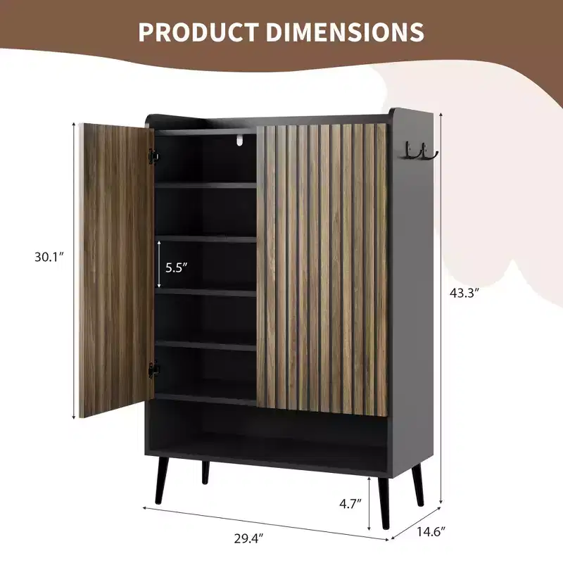 43H Large Shoe Cabinet with 2 Doors, 6-Tier Entryway Shoe Storage Cabinet with Adjustable Shelves