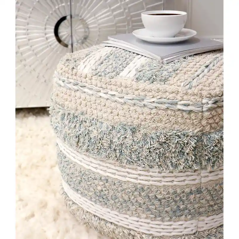 Pasargad Home Grandcanyon Braided Cotton Pouf, 20 Beige
