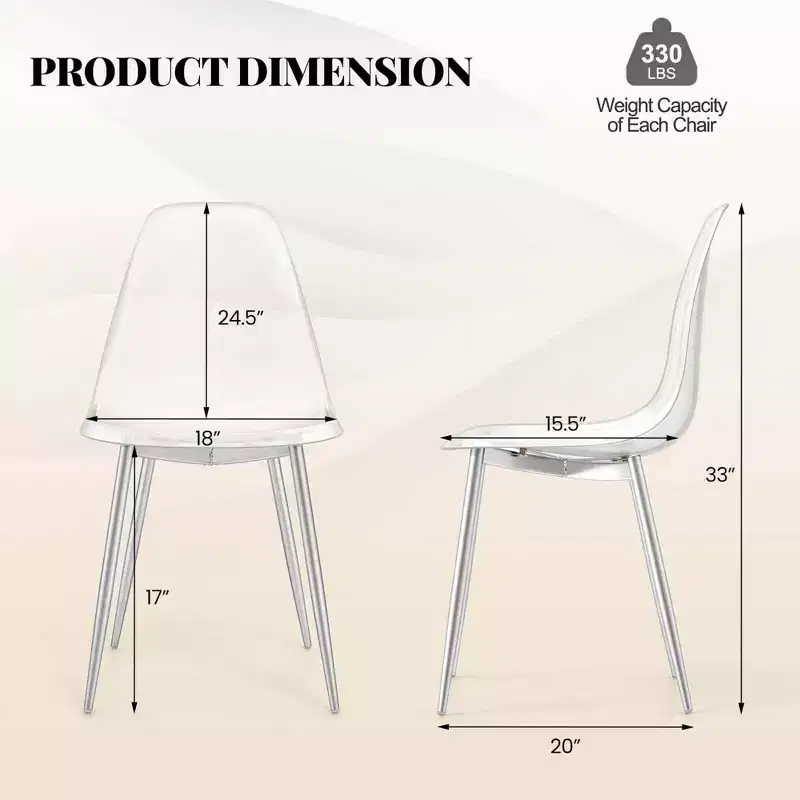 Costway Dining Chair Set of 4 with Heavy-Duty Electroplated Metal Legs Curved Back Armless