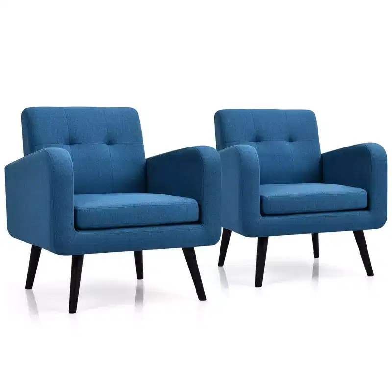 Costway 2PCS Accent Armchair Single Sofa Chair Home Office w/ Wooden Legs
