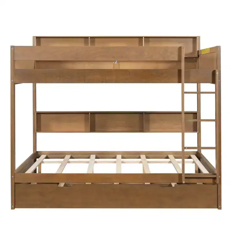 Luxystar Modern Full over Full Bunk Bed with Shelves and Trundle