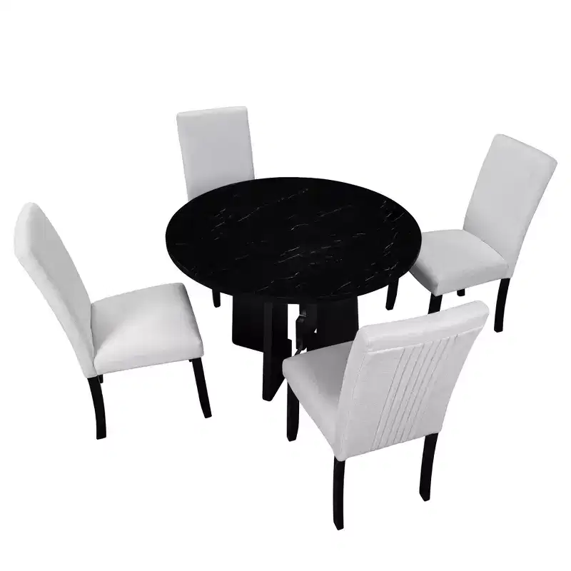 GDFStudio Jacobs 5-Piece Round Dining Table set with 43 Modern Dining Table and 4 Upholstered Chairs