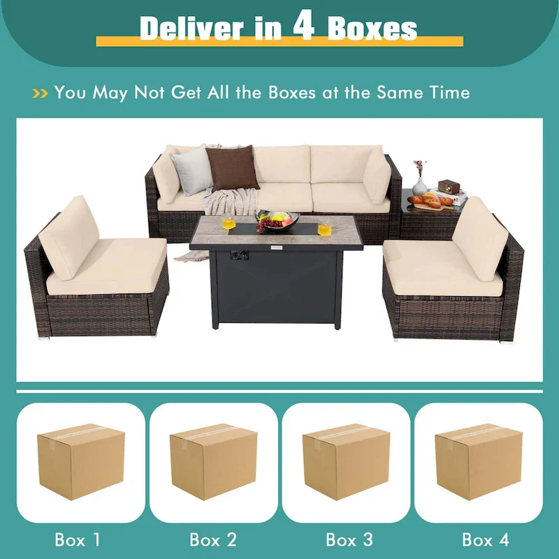 Costway 7PCS Patio Rattan Furniture Set 30 Fire Pit Table Cover - See Details