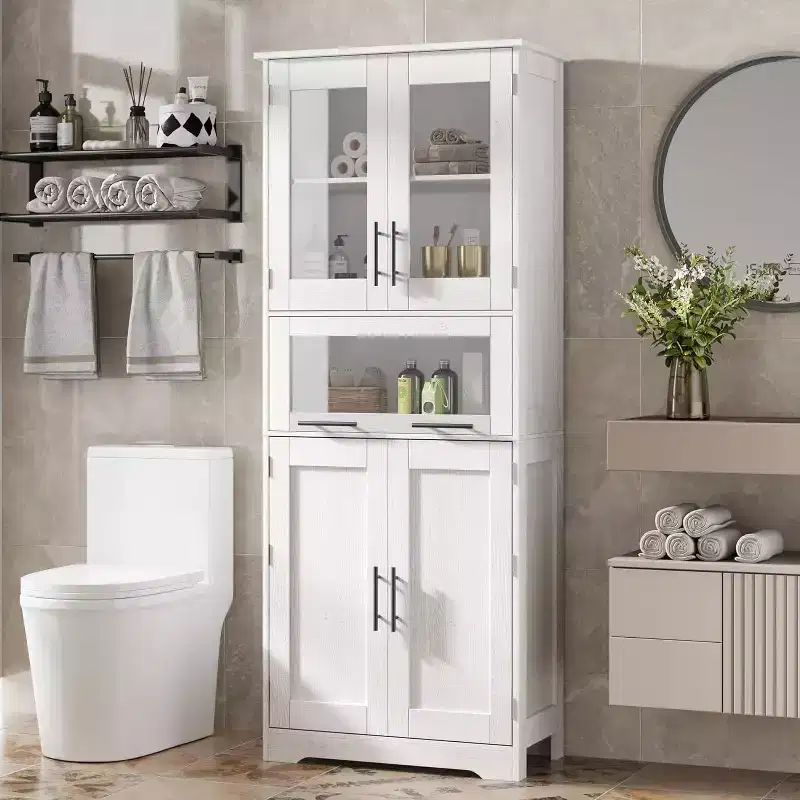 Bathroom cabinet bathroom cabinet with 4 doors and 1 drawer, bathroom tall cabinet with adjustable shelves for bathroom, living room, white