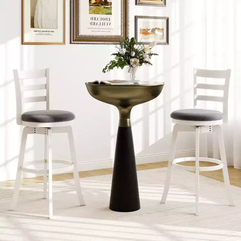 30.5'' Swivel Barstools w/Backrest & Upholstered Seat Footrest for Pub