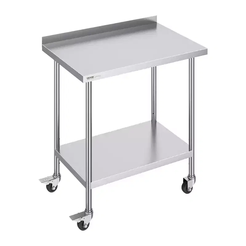 24 x 36 x 40 Inch Stainless Steel Work Table, Commercial Food Prep Worktable with Casters, Heavy Duty Prep Worktable, Metal Work Table