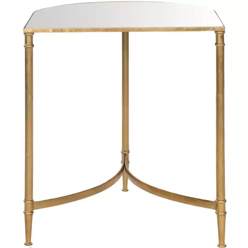 Gold & Mirror Accent Table with Curved Iron Base