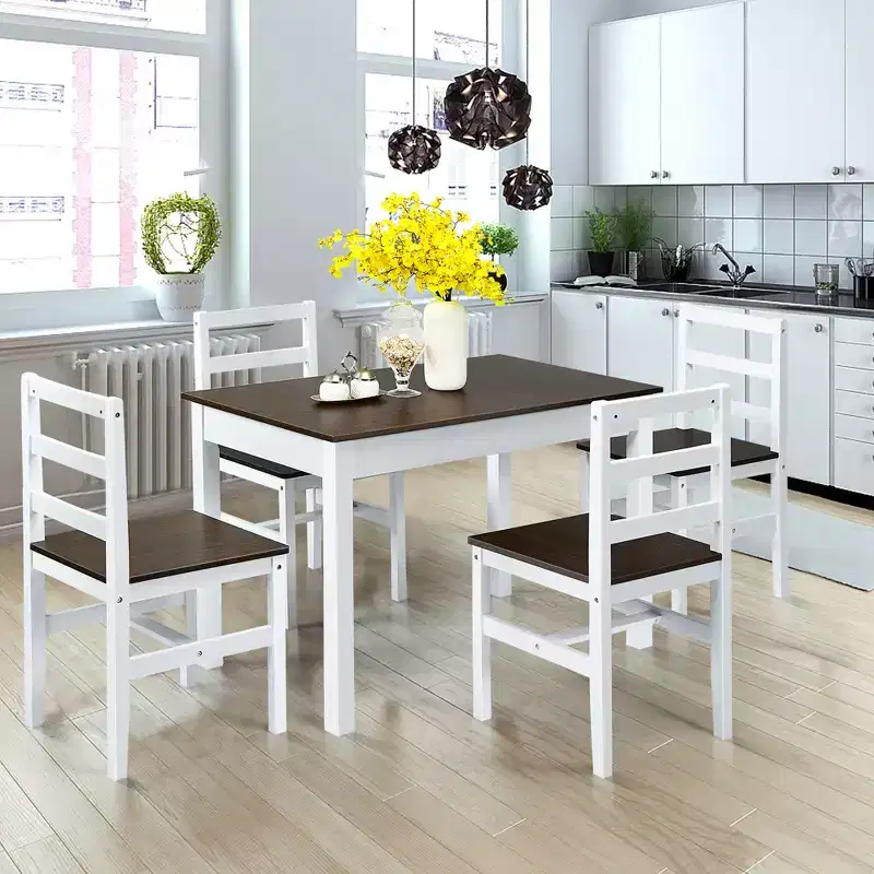 Costway 5pcs Solid Wood Dining Set Kitchen Table & 4 Chair