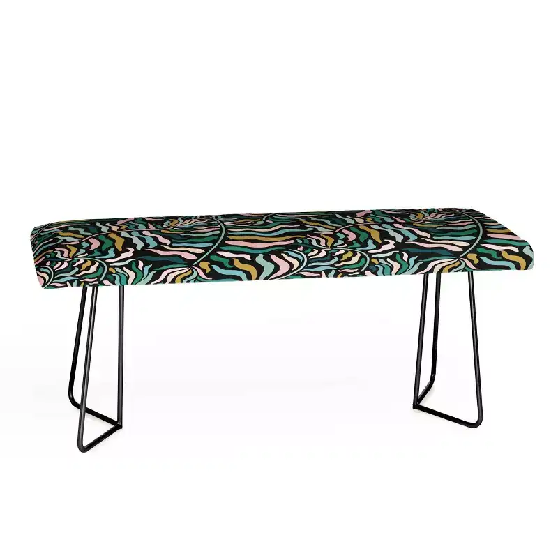 Springtime Floral Print Upholstered Bench with Steel Legs