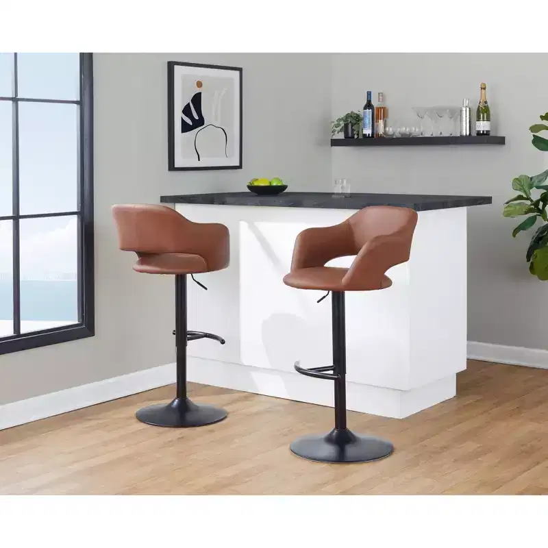 LumiSource Set of 2 Margarite Adjustable Barstools Black PU