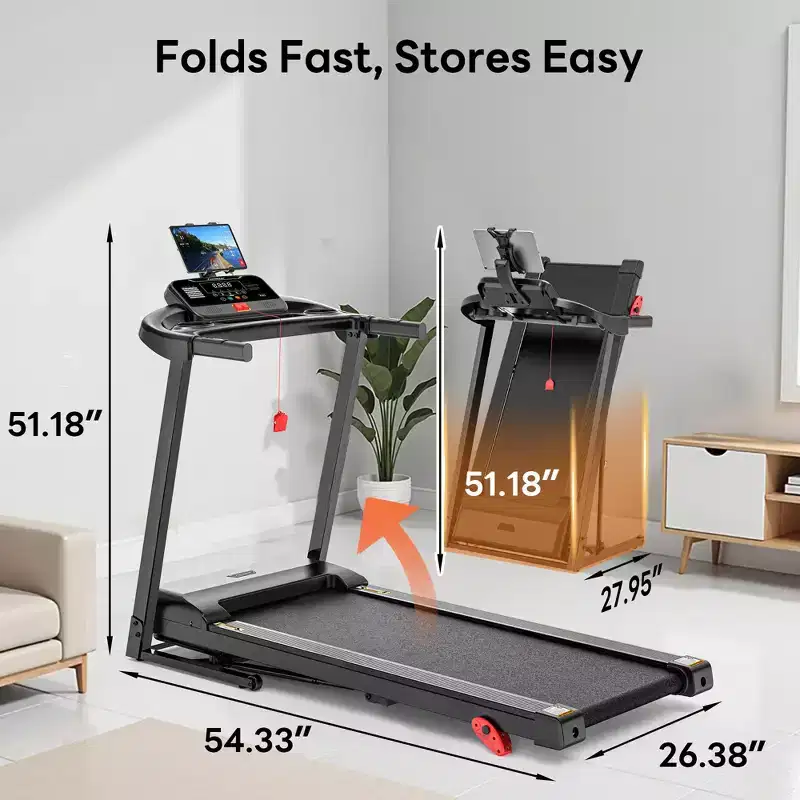 3.25HP Treadmills on Sale for Home, Electric Treadmill 300 LBS Capacity, Foldable Treadmill with Incline, Running Machine w/64 Preset Programs