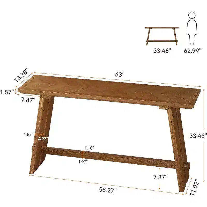 Lantine Solid Wood Console Table for Entryway, 63-Inch Long Farmhouse Sofa Table for Living Room, Entrance, Hallway, Foyer
