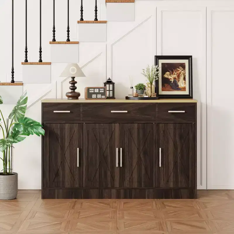 Celebalcony Buffet Cabinet with Storage,53.4 Large Kitchen Storage Cabinet with 3 Drawers & 4 Doors, Adjustable Shelf for Kitchen,Living Room