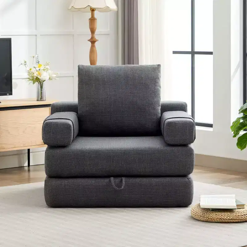 Fold-Down Convertible Sleeper Sofa Chair with Removable Armrests & Washable Cover