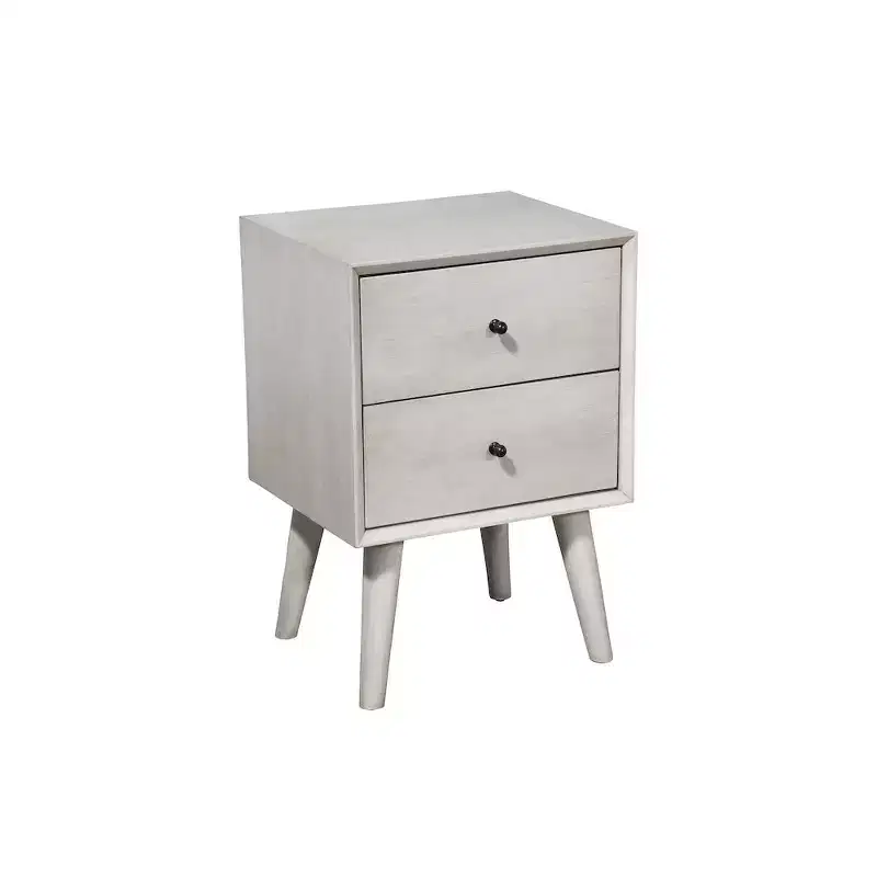 Alpine Furniture,Flynn Mid Century Modern 2 Drawer Nightstand, Gray