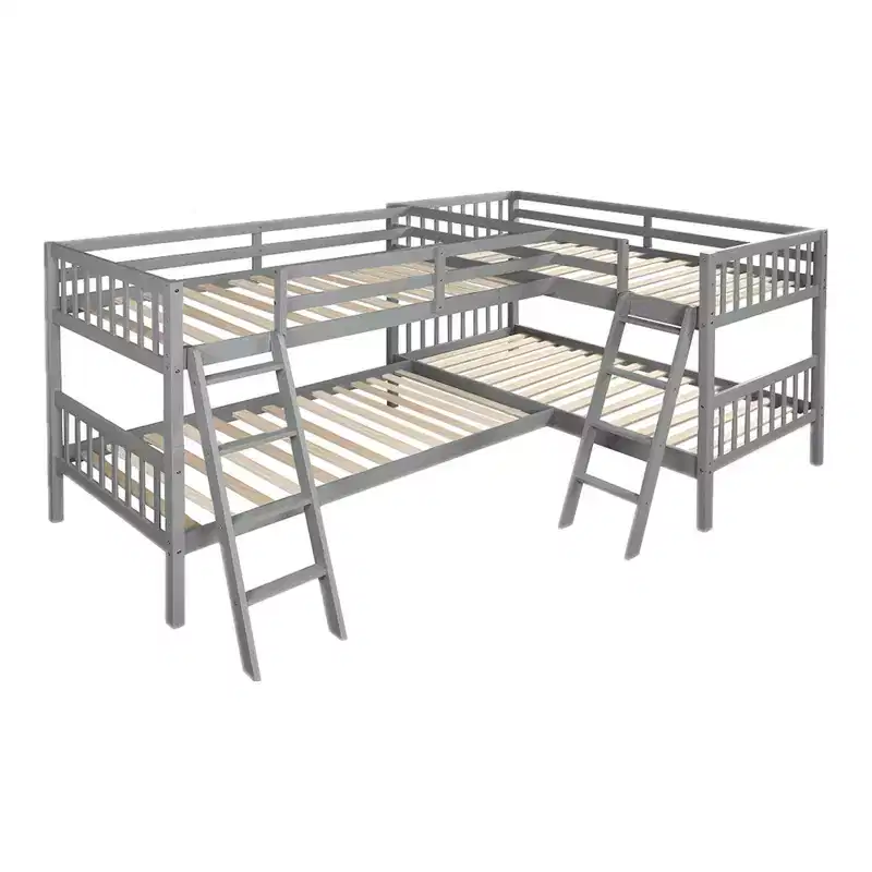 Whisen Twin-Over-Twin L-Shaped Bunk Bed with Ladder