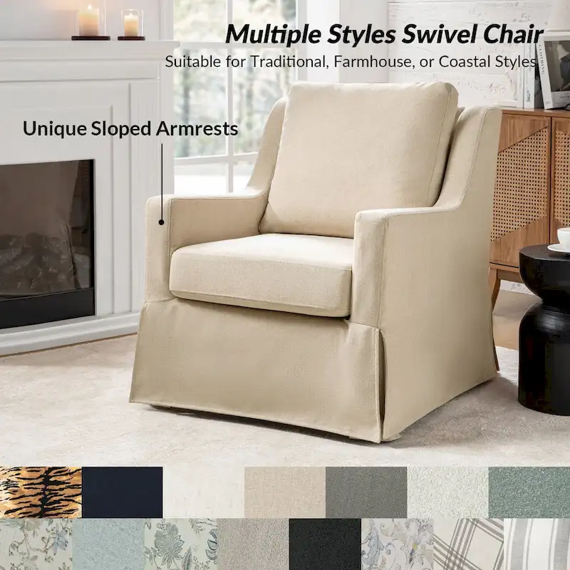 Stan Farmhouse Slipcover Rocking Swivel Chair Set of 2 by HULALA HOME