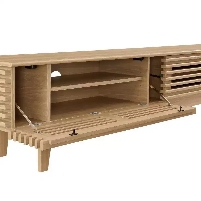 Render TV Stand for TVs up to 80" Brown - Modway: Mid-Century Modern, Adjustable Shelves, Cable Management