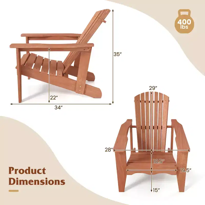 Costway 2PCS Solid Wood Garden Chair w/ High Backrest Wide Armrests & Contoured Seat