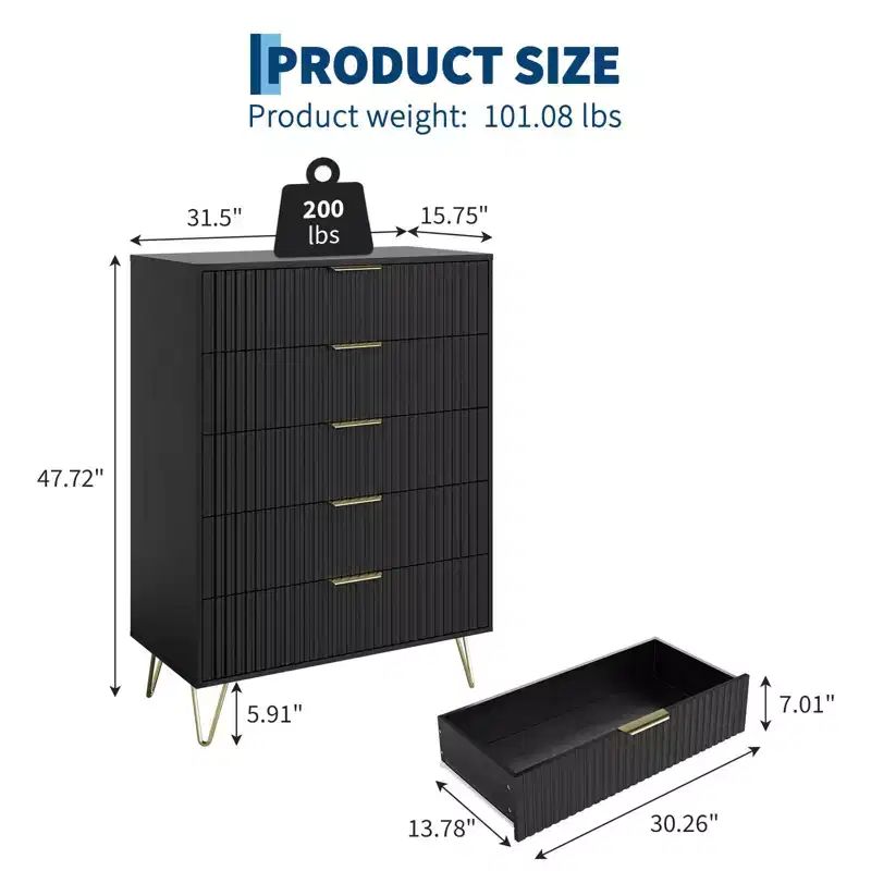 Fluted 5-Drawer Dresser 47.72
