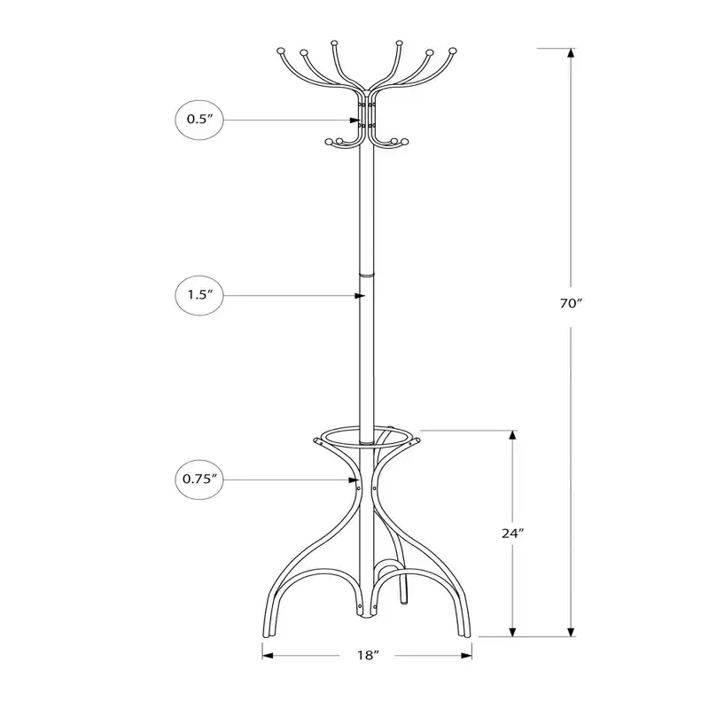 70 Metal Coat Rack 12 Hooks with Umbrella Holder Hall Tree