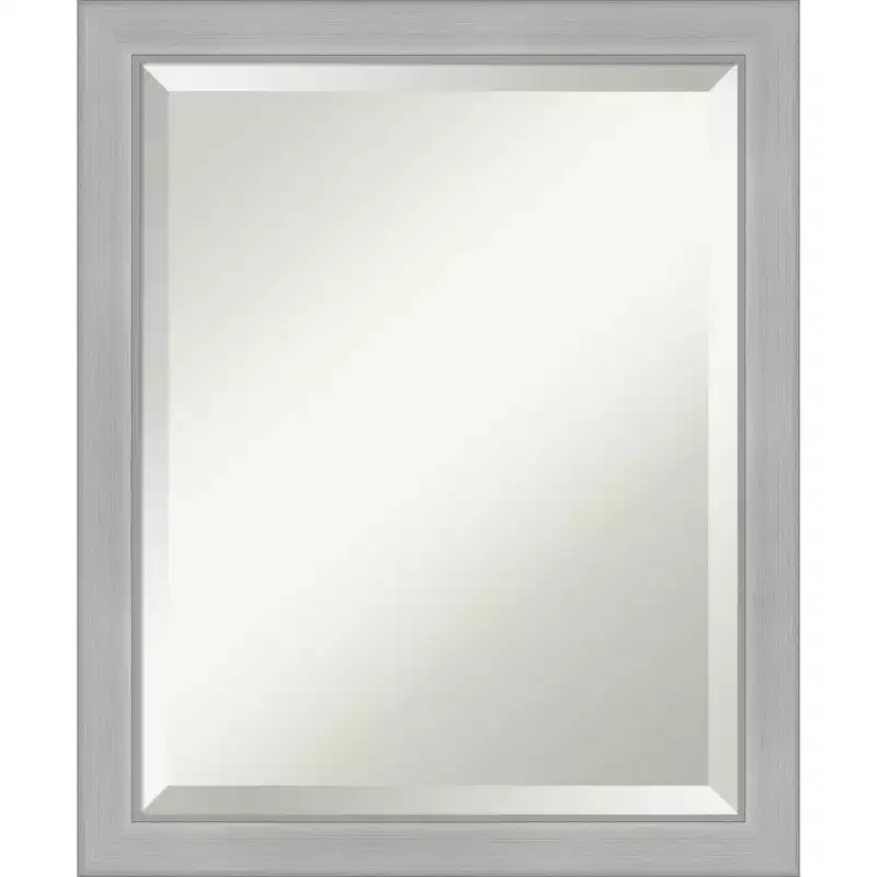 Vista Brushed Framed Bathroom Vanity Wall Mirror Nickel - Amanti Art