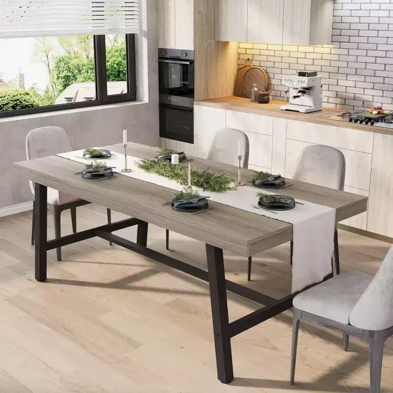 Industrial Dining Table for 6-8 People, 70.87 Long Wooden Table, Seats 6 Rectangular Counter for Dinner, Kitchen, Dining Room