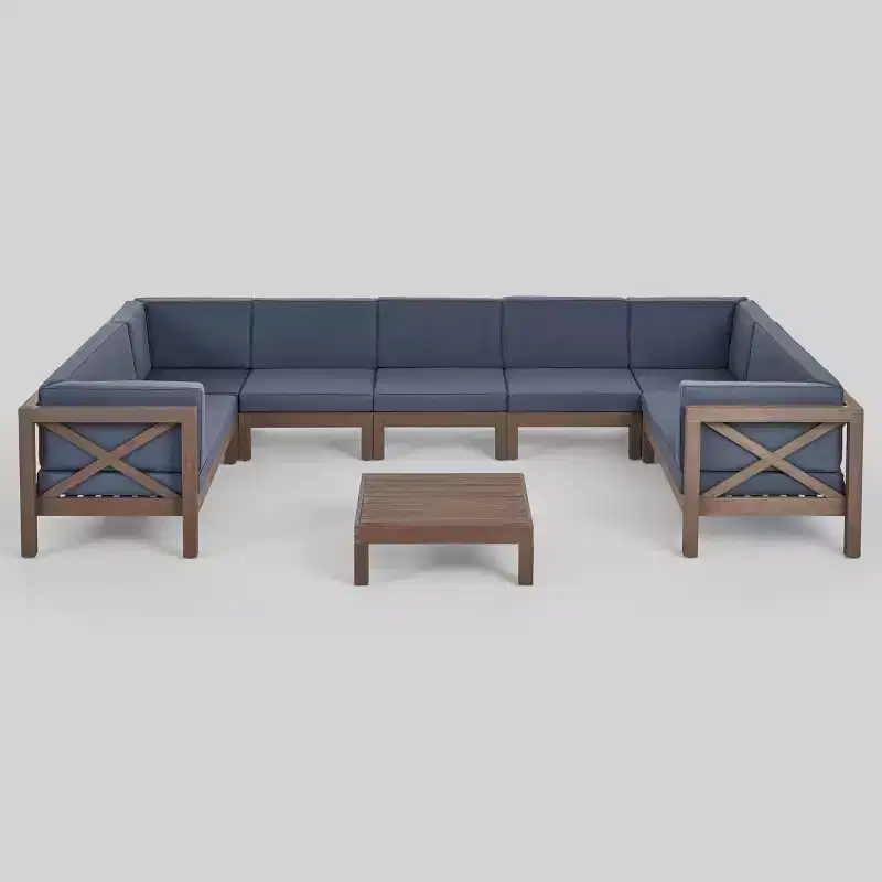 8pc Brava Acacia Sectional Patio Sofa Set -Gray Christopher Knight Home