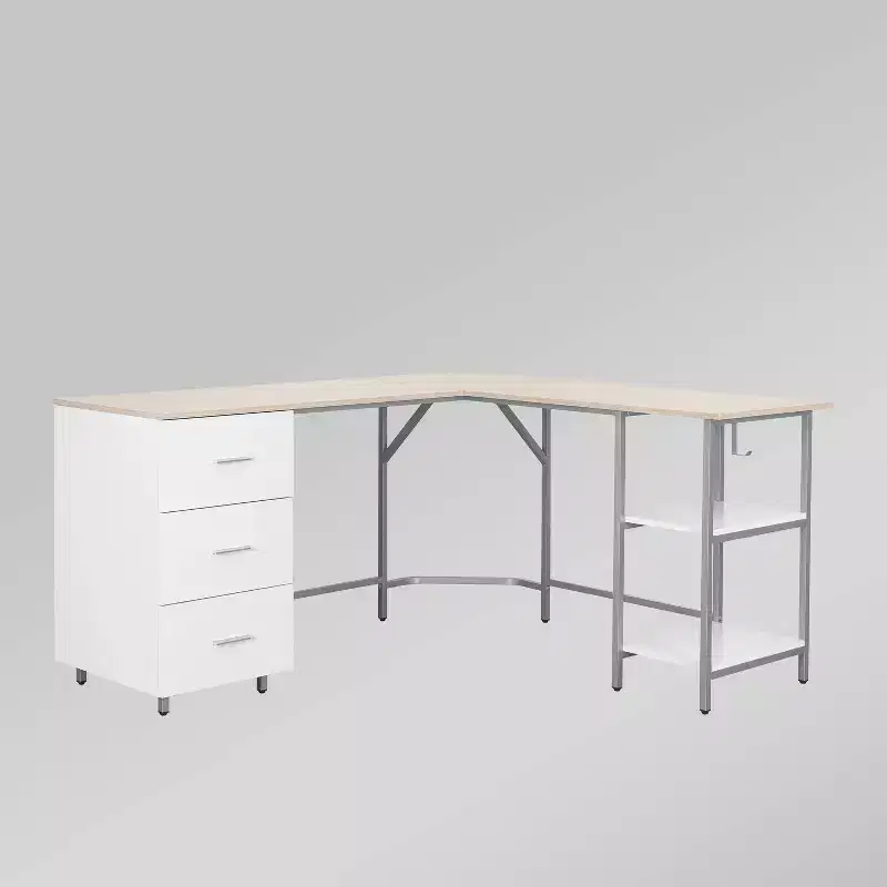 L Shape Home Office Two-Tone Desk with Storage