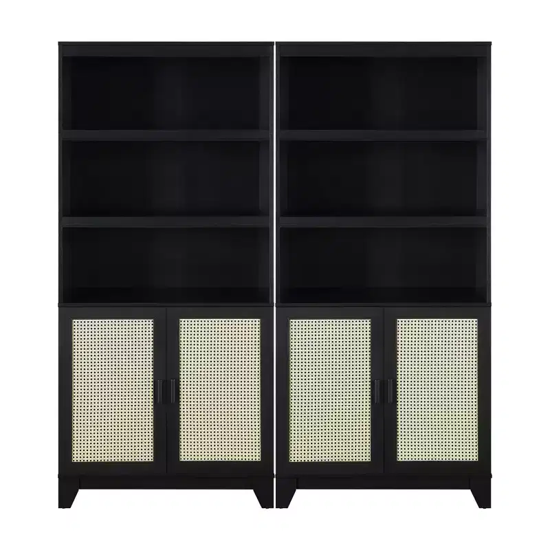 Set of 2 Sheridan Modern 7 Shelf Cane Bookcases - Manhattan Comfort