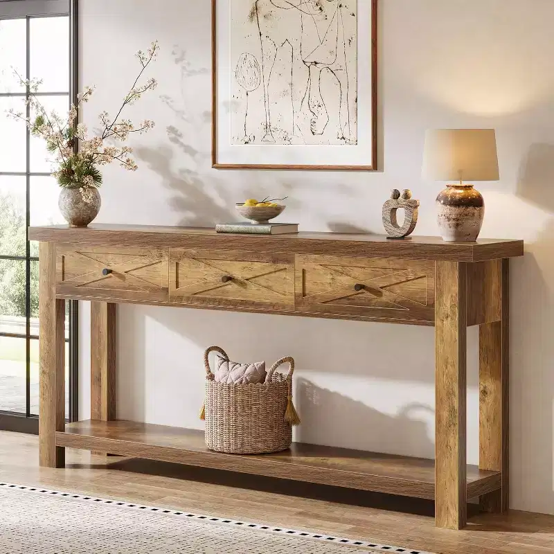 70.9 Console Table with 3 Drawers, Farmhouse Entryway Table with Storage Shelf, Sofa Table Behind Couch for Hallway, Foyer,