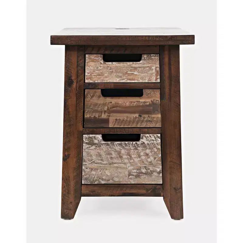 Painted Canyon Rustic Solid Acacia USB Charging End Table
