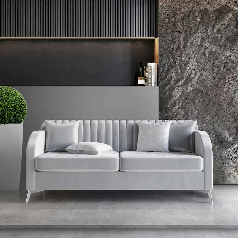 CraftPorch Vertical Channel Tufted Velvet Upholstered Sofa