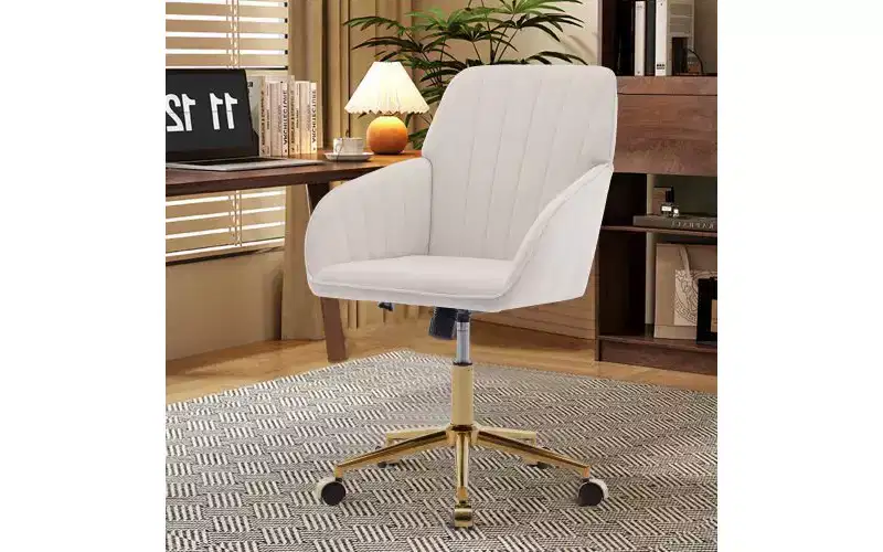 TUYOHW Luxury Ergonomic Office Chair, Velvet Home Office Desk Chair with Gold-Plated Metal Base, Adjustable Swivel Chair Vanity Chair