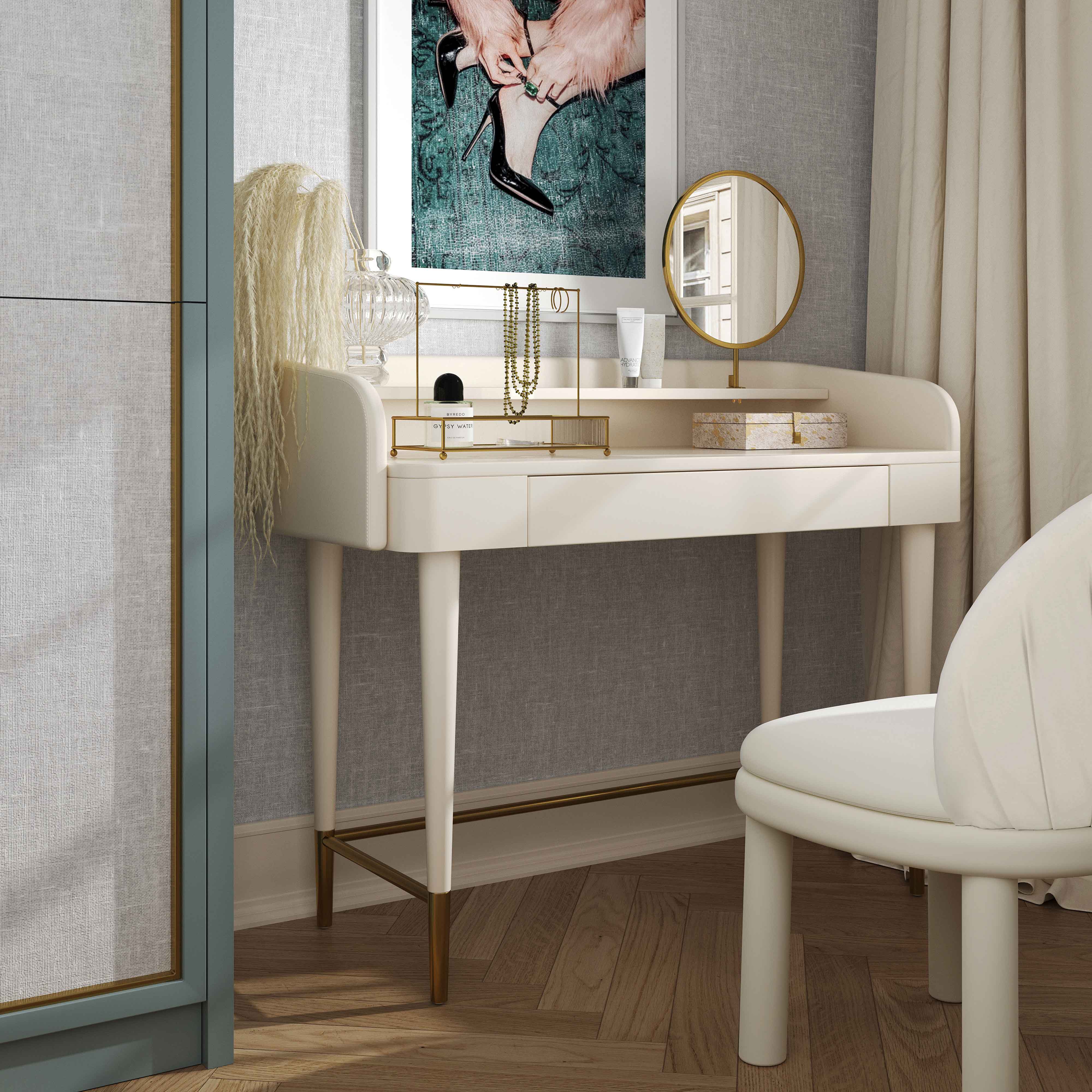 45 Vegan Leather Wrapped Vanity Desk With Drawer