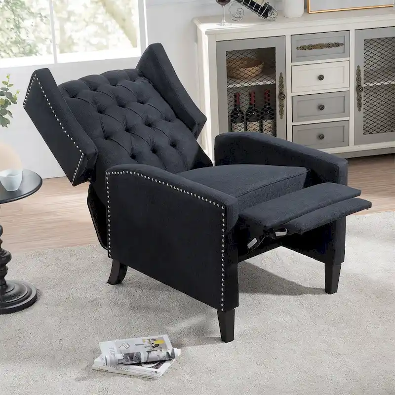 27 Wide Upholstered Manual Recliner, Wing Sofa Chair with Wood Legs