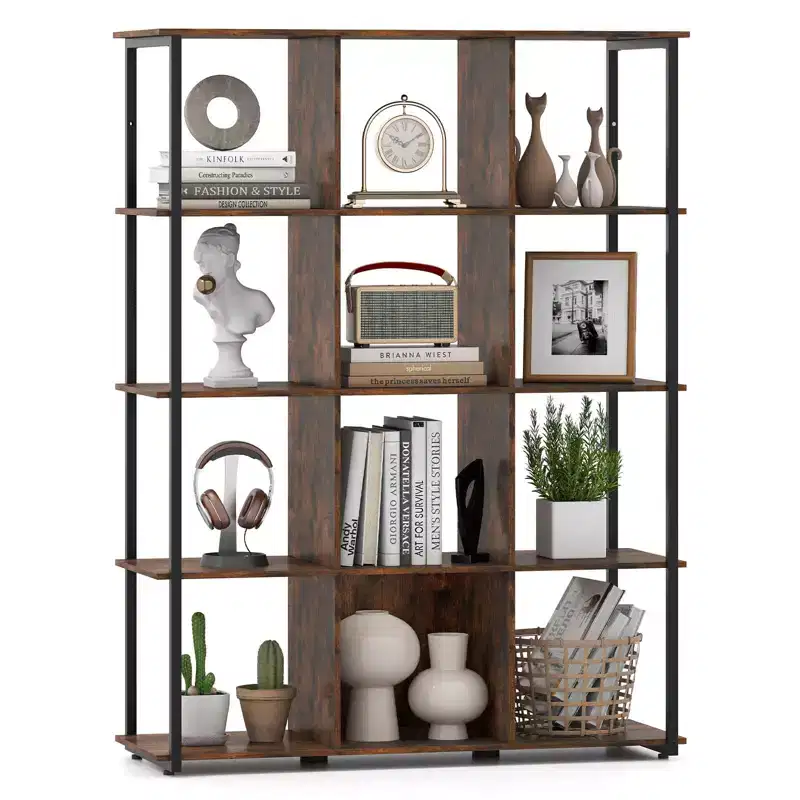 Costway 12-Cube Bookcase 57 Tall Freestanding Bookshelf Industrial Shelf Display Rack