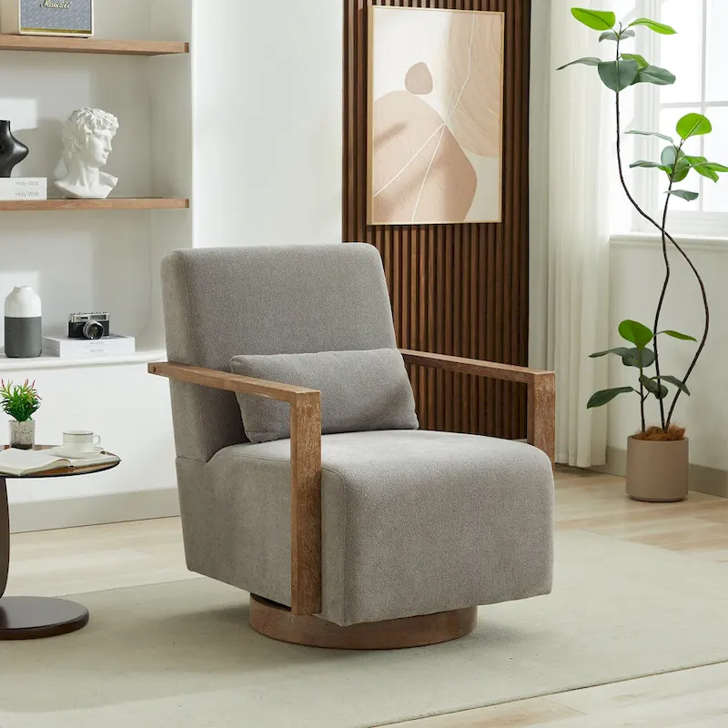 30.31 Linen Blend Upholstered 360 Swivel Accent Chair