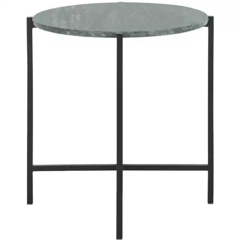 Round Accent Table Green Marble/Black