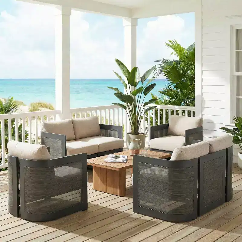 Christopher Knight Home Lalit Modern 4 Piece Patio Aluminum Seating Set with Cushion(Table Not Included)
