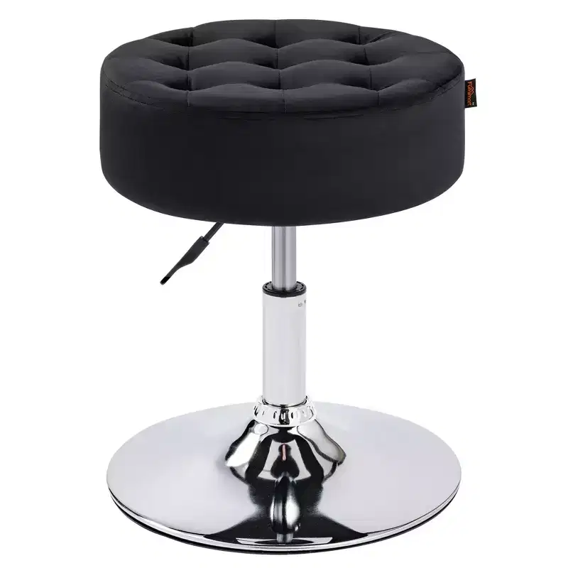 Mid-Century Tufted Swivel Vanity Stool – Velvet, Adjustable Height, Round Ottoman