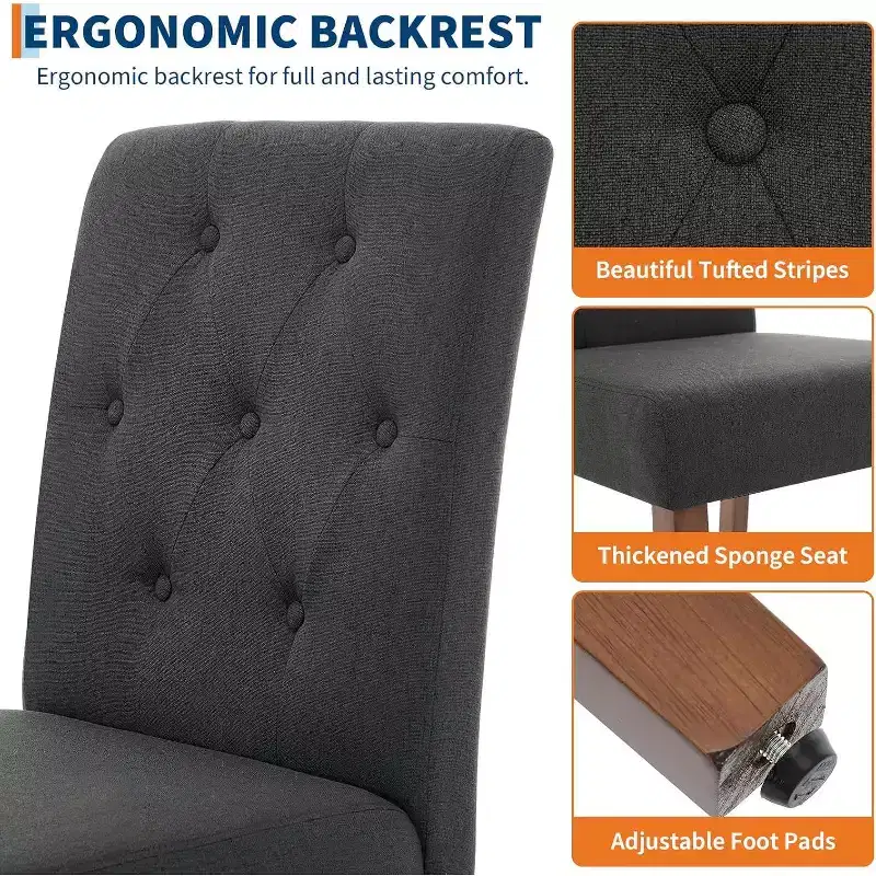 Button Tufted Parsons Dining Chairs Set of 2, Upholstered Fabric Kitchen Chairs with Padded Seats & Wood Legs, Living Room Kitchen Furniture
