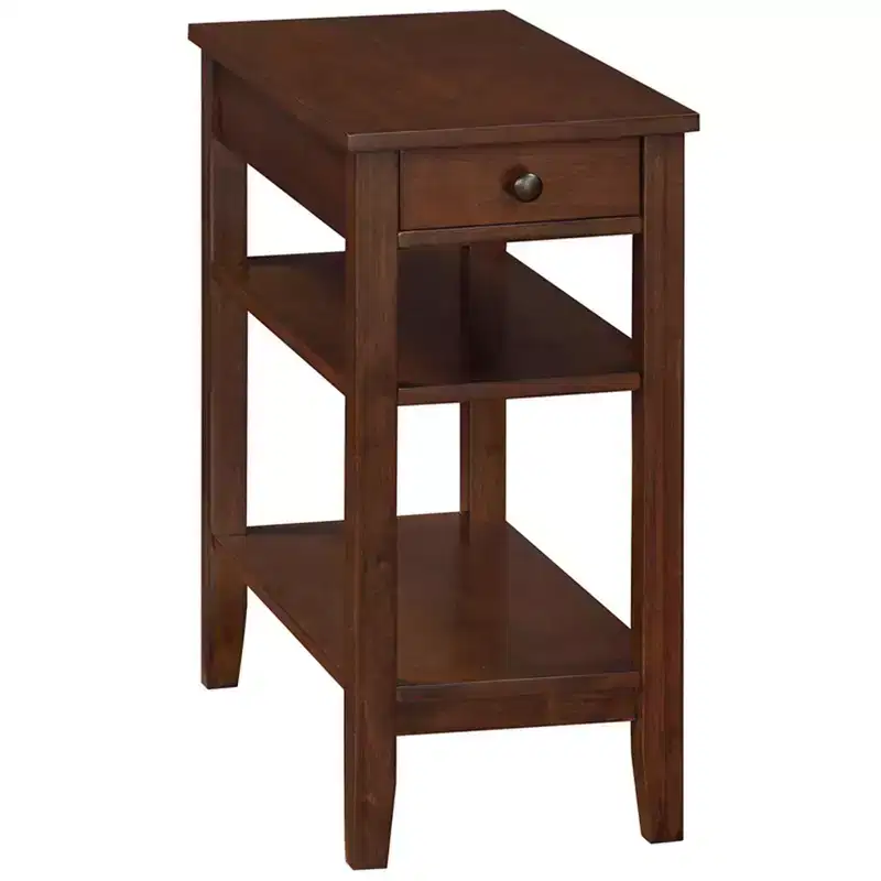 HomeStock Belmont Chairside End Table with Drawer, Built-In Charging Station, USB Ports and Three Shelves, Modern Side Table for Home Storage