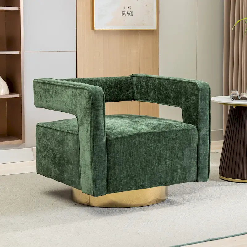 Modern Upholstered Swivel Open-Back Barrel Chair With Pillow