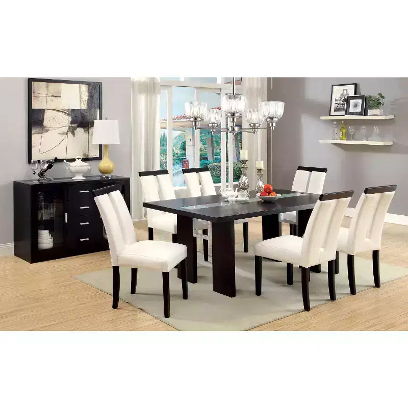 Set of 2 White Leatherette High-Back Dining Chairs with Open Slit Back